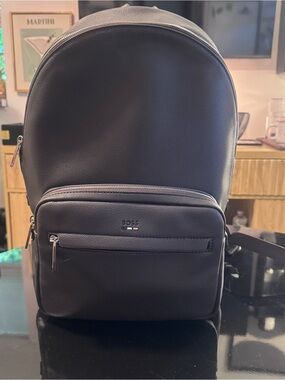 BOSS BROWN Faux Leather Backpack - Sleek Men's Everyday Bag